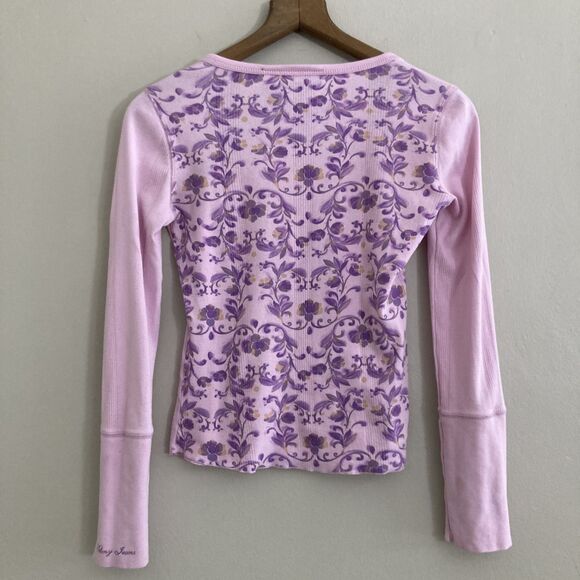Vintage Fairy 2000s Y2K Henley DNKY Jeans Pink Floral Crystal Buttons Womens S/M - Picture 5 of 8